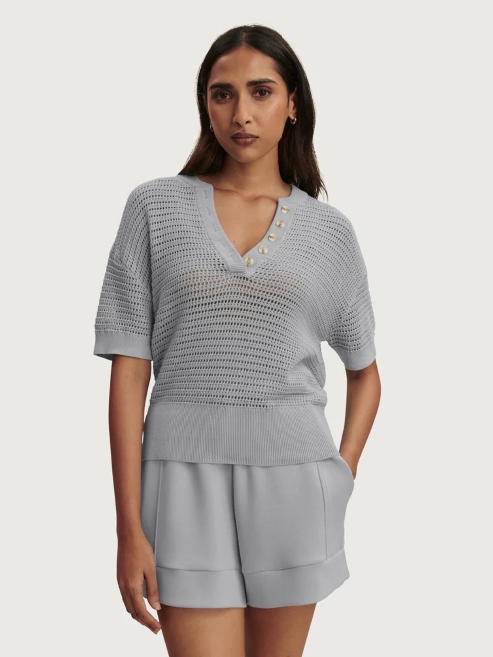 Varley SET Callie knit top and bottoms in wind blue small